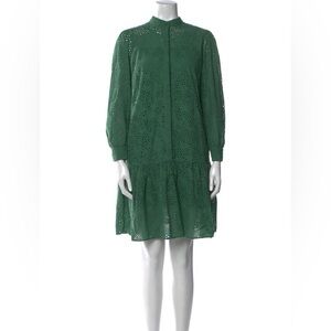 Akris Punto ALTERED Puff-Sleeve Eyelet Embroidered Tiered Shirt Dress 8